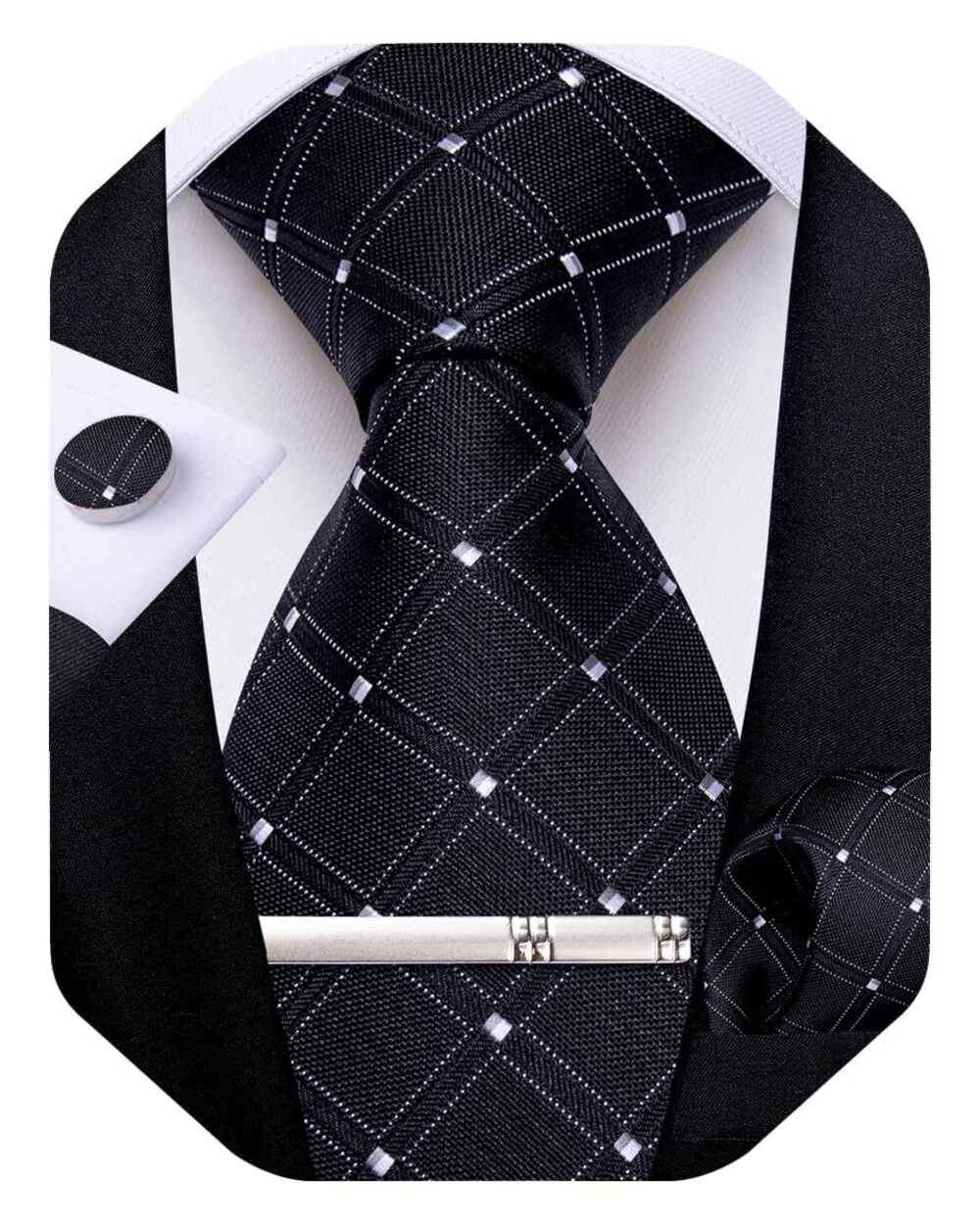 4618 Silk Ties Formal Plaid Check Necktie and Pocket Square Cufflinks Tie